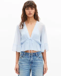 Blouse volantée bleue