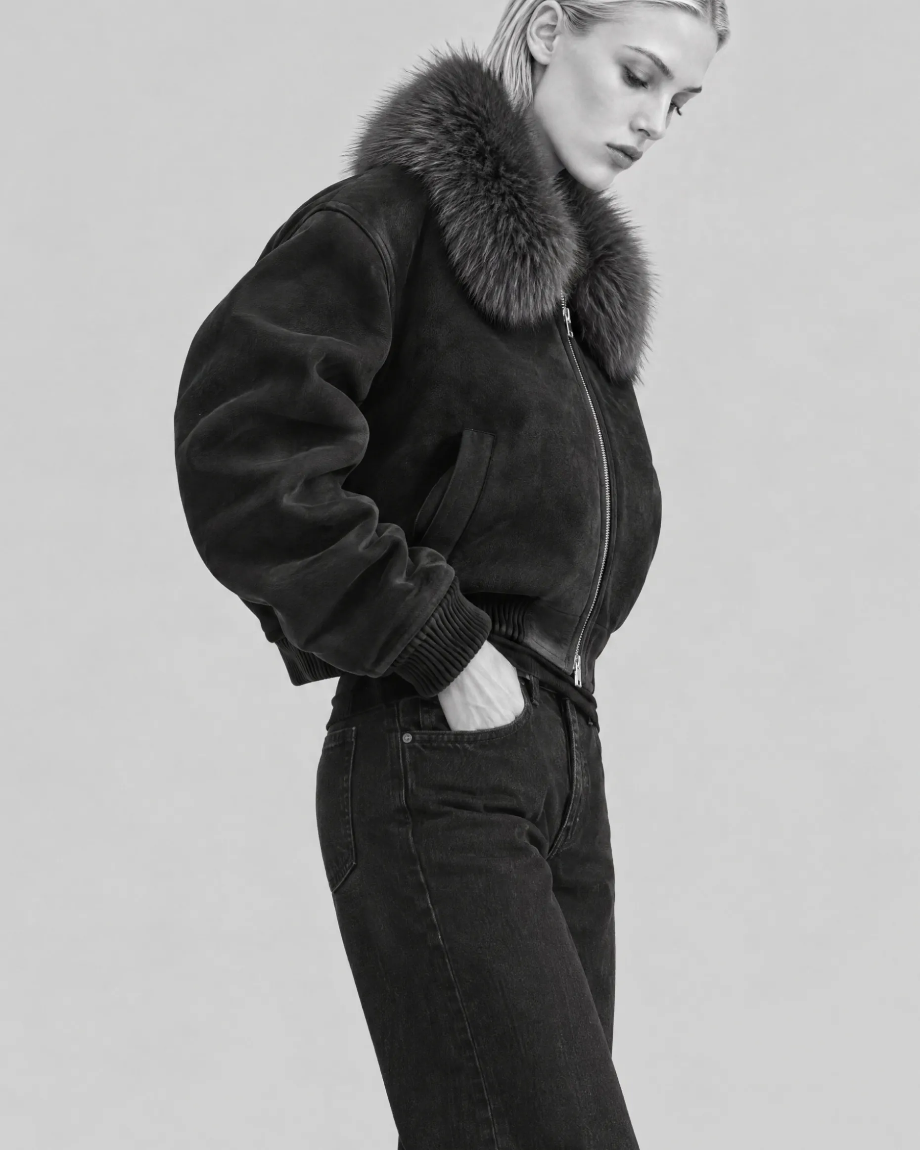 Blouson avec col fausse fourrure noir