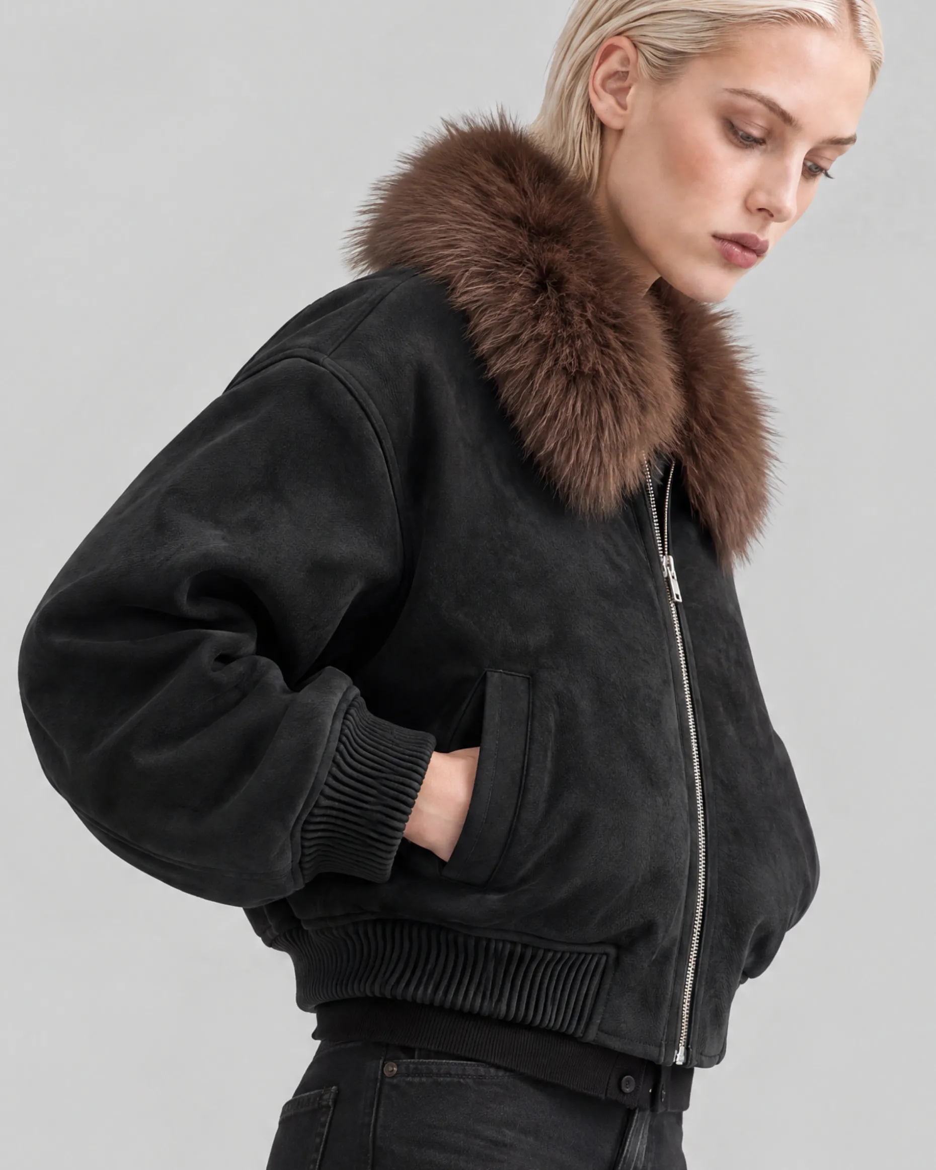 Blouson avec col fausse fourrure noir