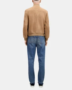 Blouson avec zip en cuir suède beige