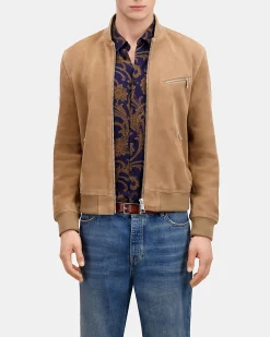 Blouson avec zip en cuir suède beige