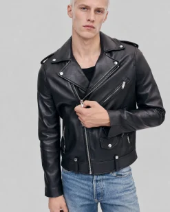 Blouson biker en cuir noir