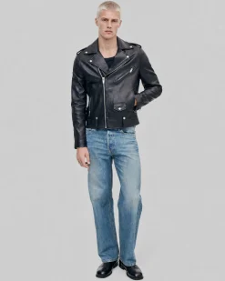 Blouson biker en cuir noir