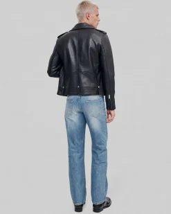 Blouson biker en cuir noir