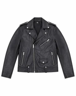 Blouson biker en cuir noir