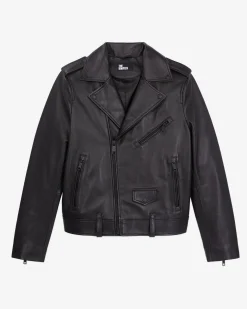 Blouson biker en cuir noir