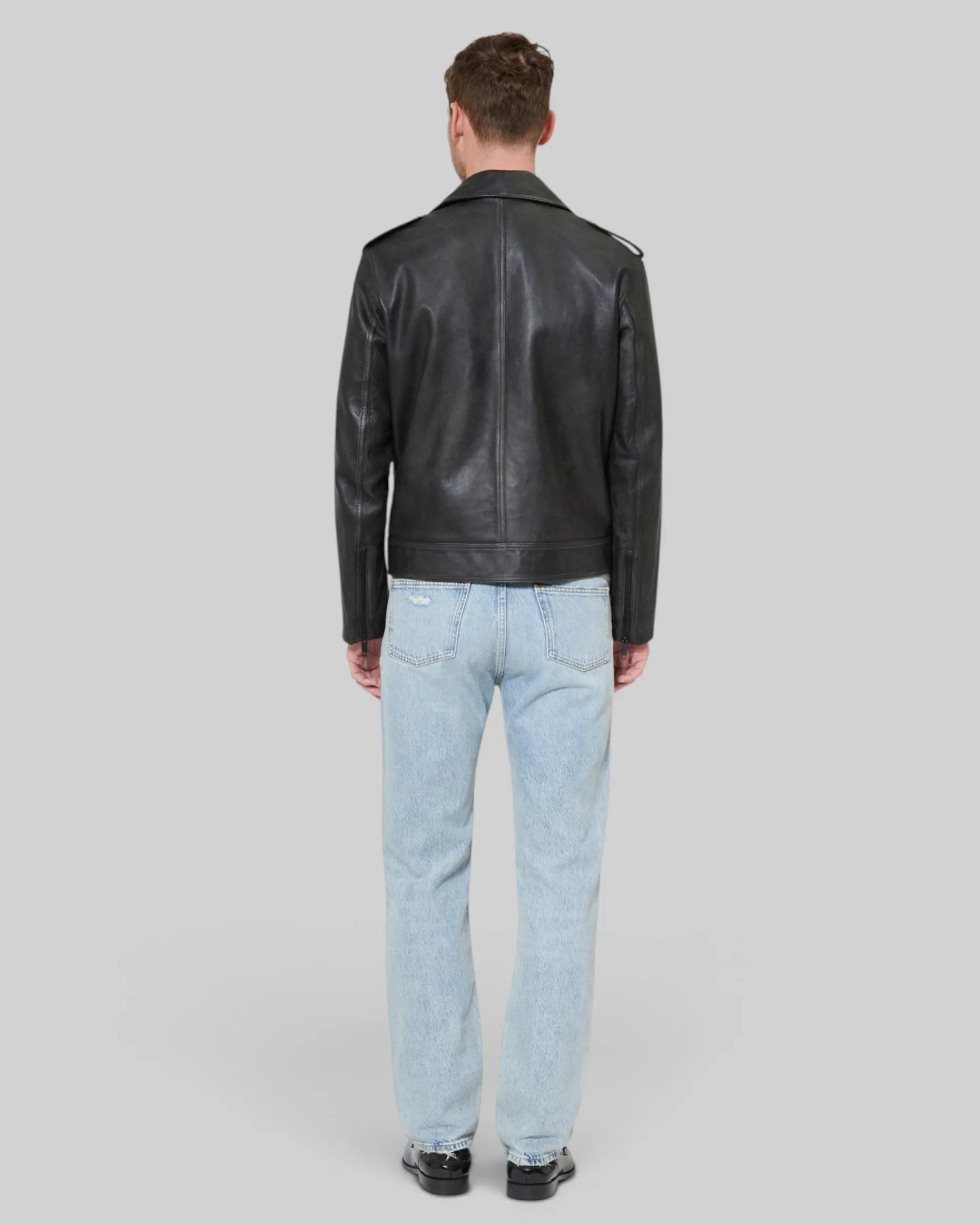 Blouson boutonné en cuir noir