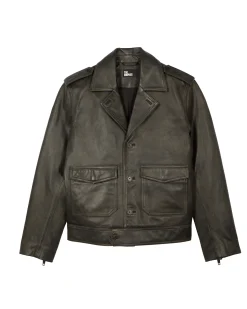 Blouson boutonné en cuir noir