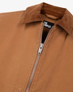 Blouson brodé dos en coton camel
