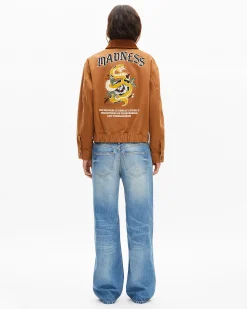 Blouson brodé dos en coton camel