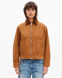 Blouson brodé dos en coton camel