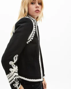Blouson brodé en coton noir