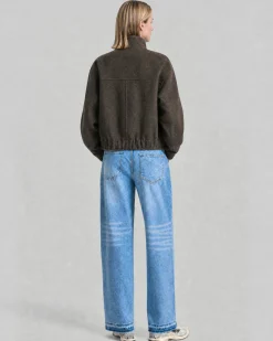 Blouson col montant en laine marron