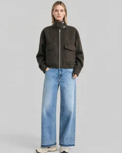 Blouson col montant en laine marron