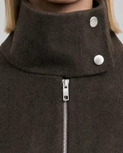 Blouson col montant en laine marron