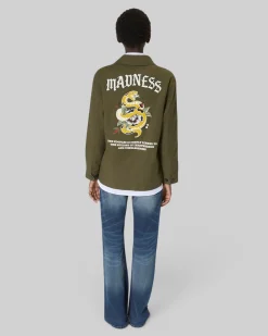 Blouson dos brodé en coton kaki