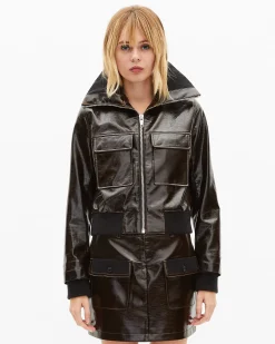 Blouson effet vinyle marron