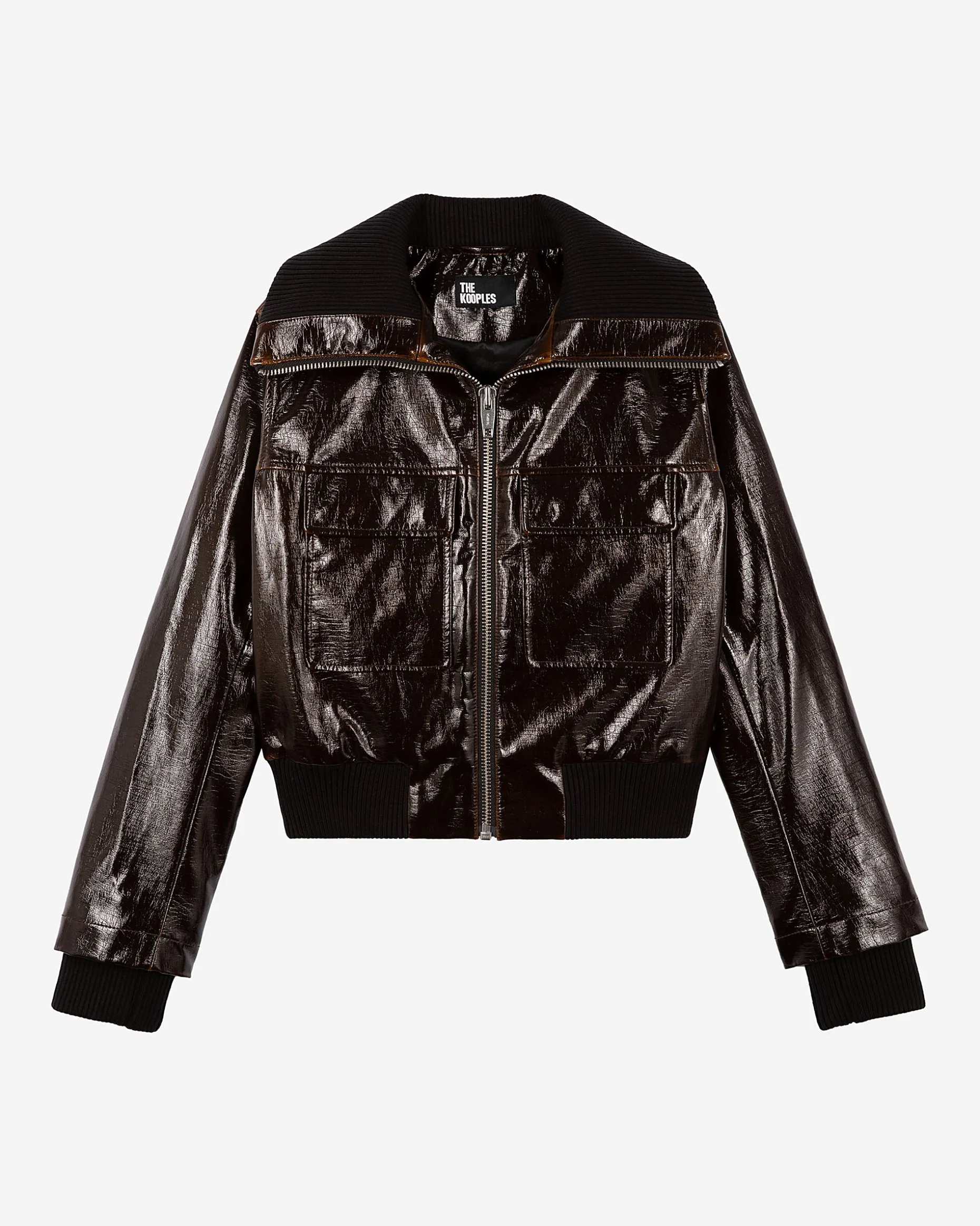 Blouson effet vinyle marron