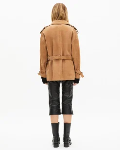 Blouson en cuir beige