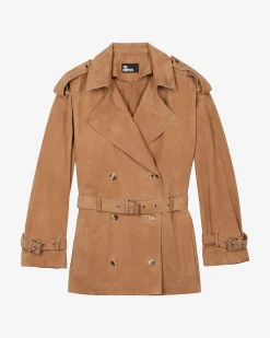 Blouson en cuir beige