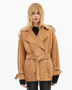 Blouson en cuir beige