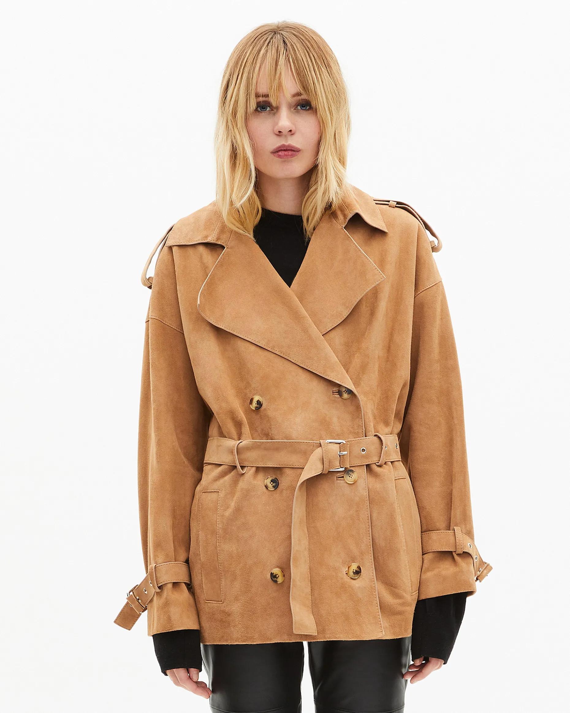 Blouson en cuir beige