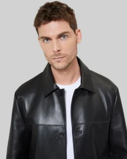 Blouson en cuir à boutons noir
