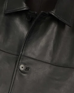 Blouson en cuir à boutons noir