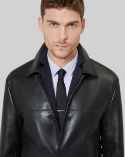 Blouson en cuir à boutons noir