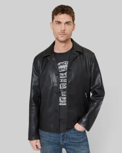 Blouson en cuir col tailleur noir