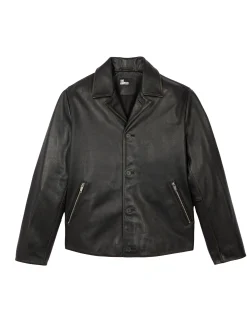 Blouson en cuir col tailleur noir