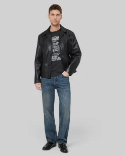 Blouson en cuir col tailleur noir