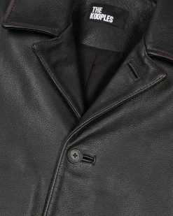 Blouson en cuir col tailleur noir
