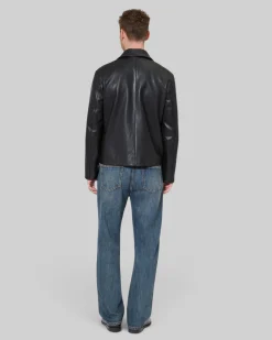 Blouson en cuir col tailleur noir