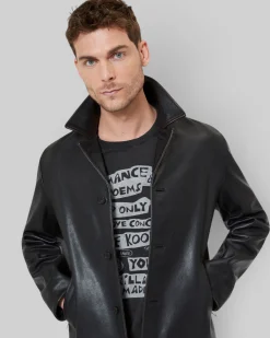 Blouson en cuir col tailleur noir