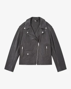 Blouson en cuir marron