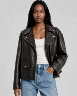 Blouson en cuir marron