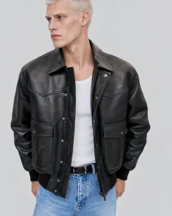 Blouson en cuir marron