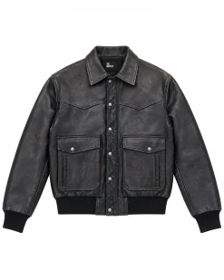 Blouson en cuir marron