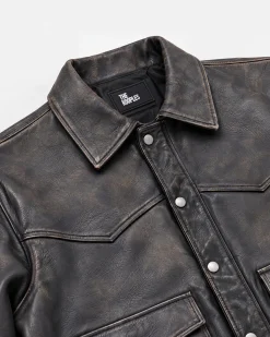 Blouson en cuir marron