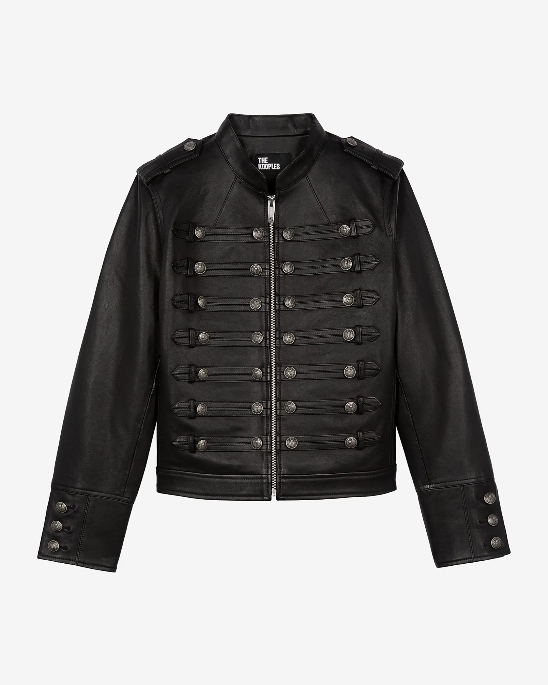 Blouson en cuir style officier noir