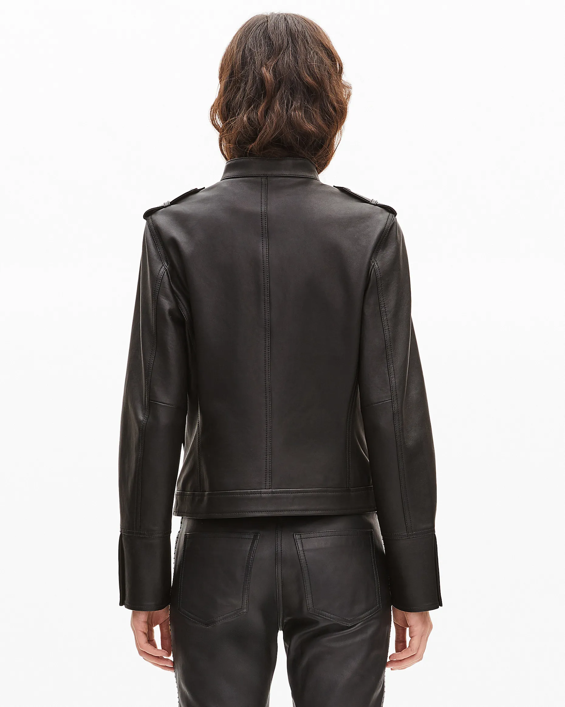 Blouson en cuir style officier noir