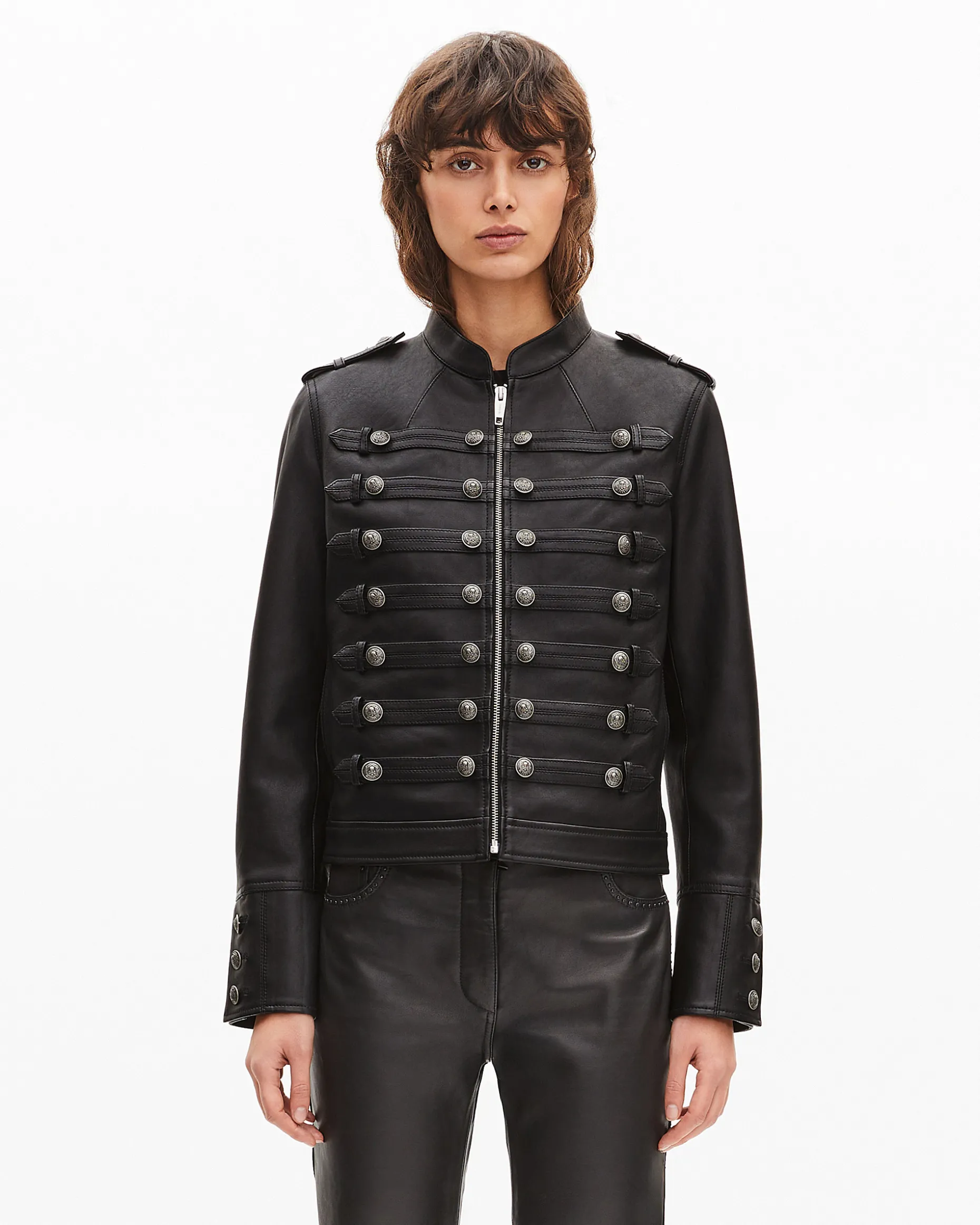 Blouson en cuir style officier noir