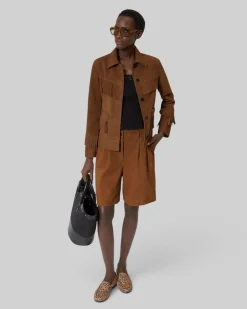 Blouson en cuir suède avec franges camel