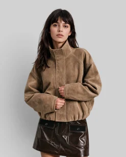 Blouson en cuir suède beige
