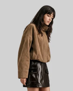 Blouson en cuir suède beige