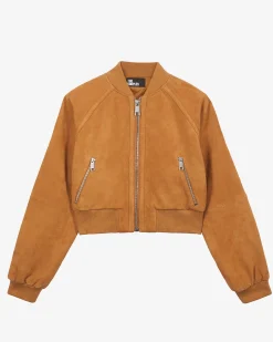 Blouson en cuir suède camel
