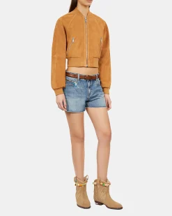 Blouson en cuir suède camel