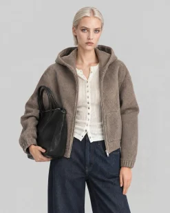 Blouson en laine avec capuche beige