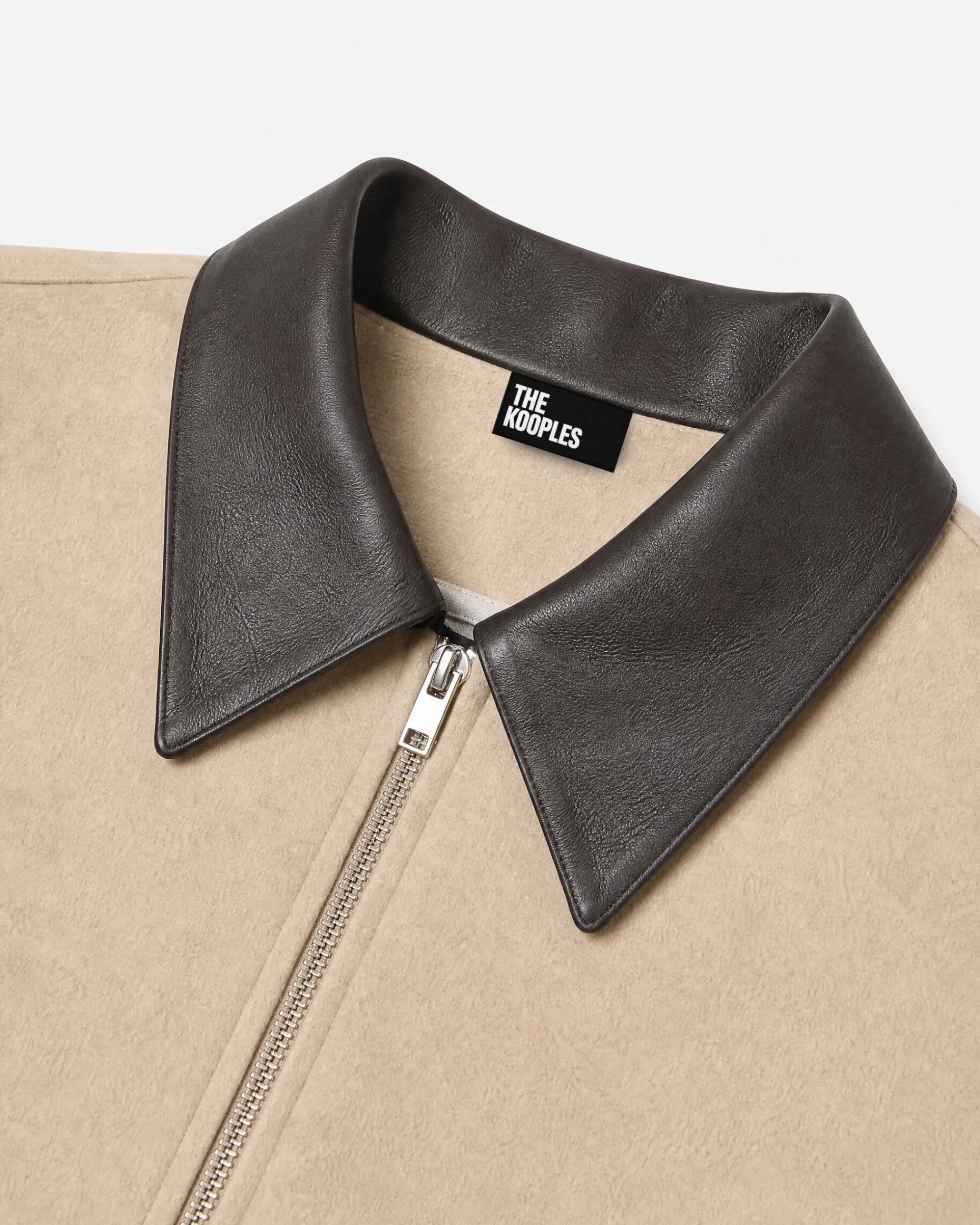 Blouson en laine double face col cuir beige